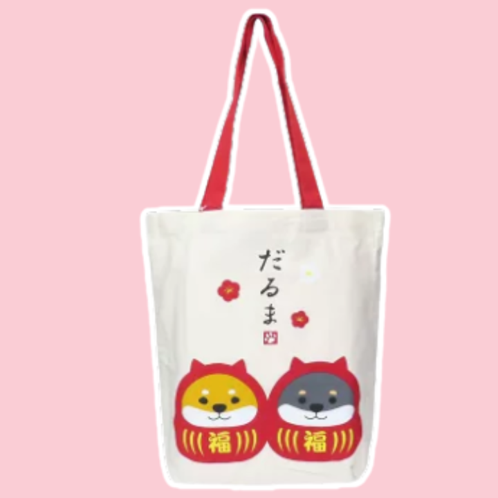 Japanese Tote Bag Ivory Shiba Daruma (FRIENDSHILL)