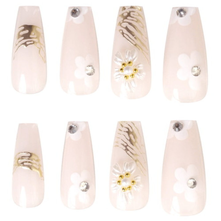 Press-On Nails Whie Flower 24pcs (KAMIO)