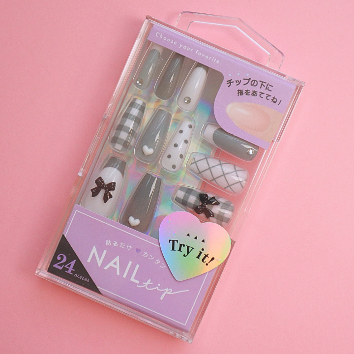 Press-On Nails Gray Check 24pcs (CRUX)