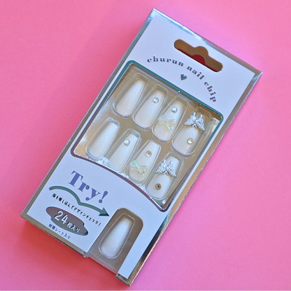 Press-On Nails WHITE JEWEL 24pcs (KAMIO)
