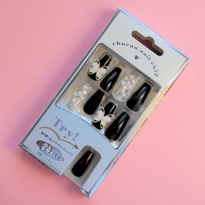 Press-On Nails Black Butterfly 24pcs (KAMIO)