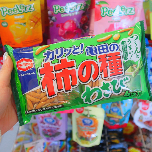Wasabi Kakinotane Snack Rice Crackers with Peanuts 164g 6 Bags (KAMEDA)