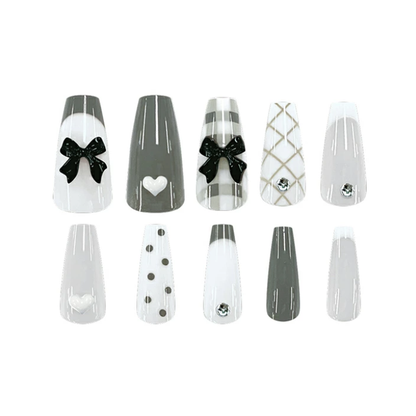 Press-On Nails Gray Check 24pcs (CRUX)