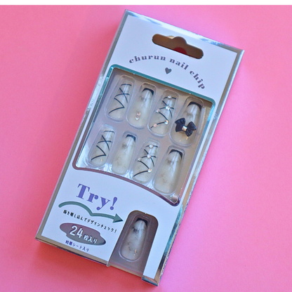 Press-On Nails MARBLE RIBBON 24pcs (KAMIO)