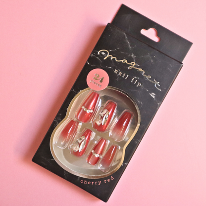 Press-On Nails Magnet Cherry Red 24pcs (Q-Lia)