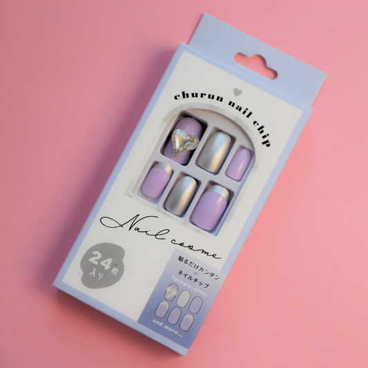 Press-On Nails Purple Silver 24pcs (KAMIO)
