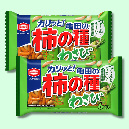 Wasabi Kakinotane Snack Rice Crackers with Peanuts 164g 6 Bags (KAMEDA)