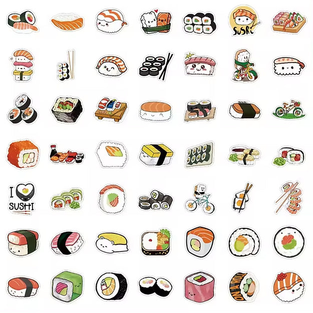 Sticker Flakes Cartoon Japanese Sushi