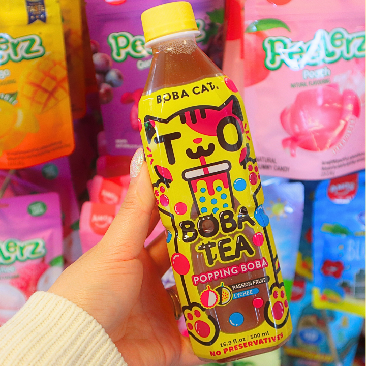 Kawaii Popping Boba Tea  Passion Fruit & Lychee 500ml (BOBA CAT) DATOVARE