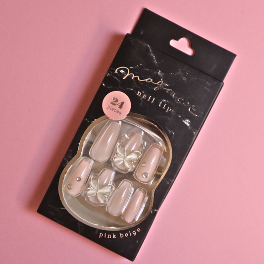 Press-On Nails Magnet Pink Beige 24pcs (Q-Lia)