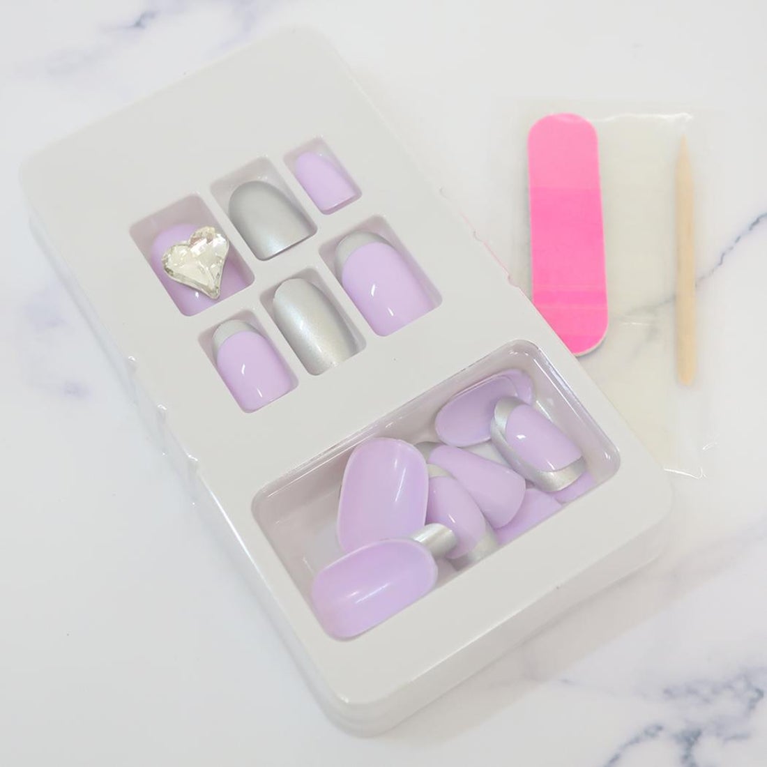 Press-On Nails Purple Silver 24pcs (KAMIO)