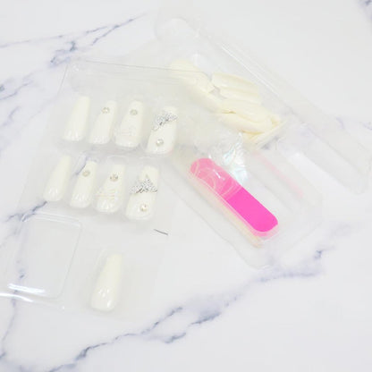 Press-On Nails WHITE JEWEL 24pcs (KAMIO)