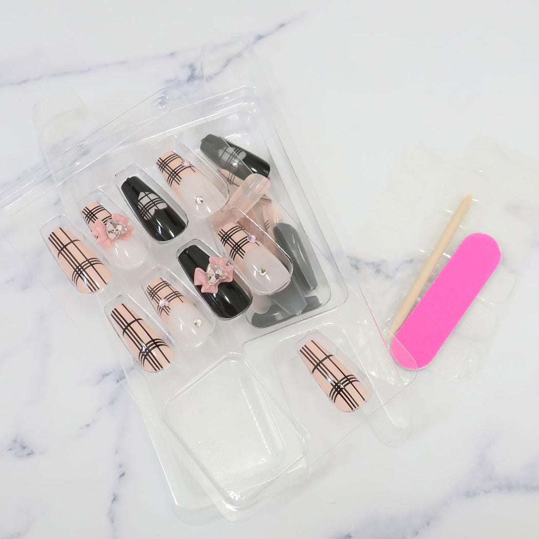 Press-On Nails Heart Check 24pcs (KAMIO)