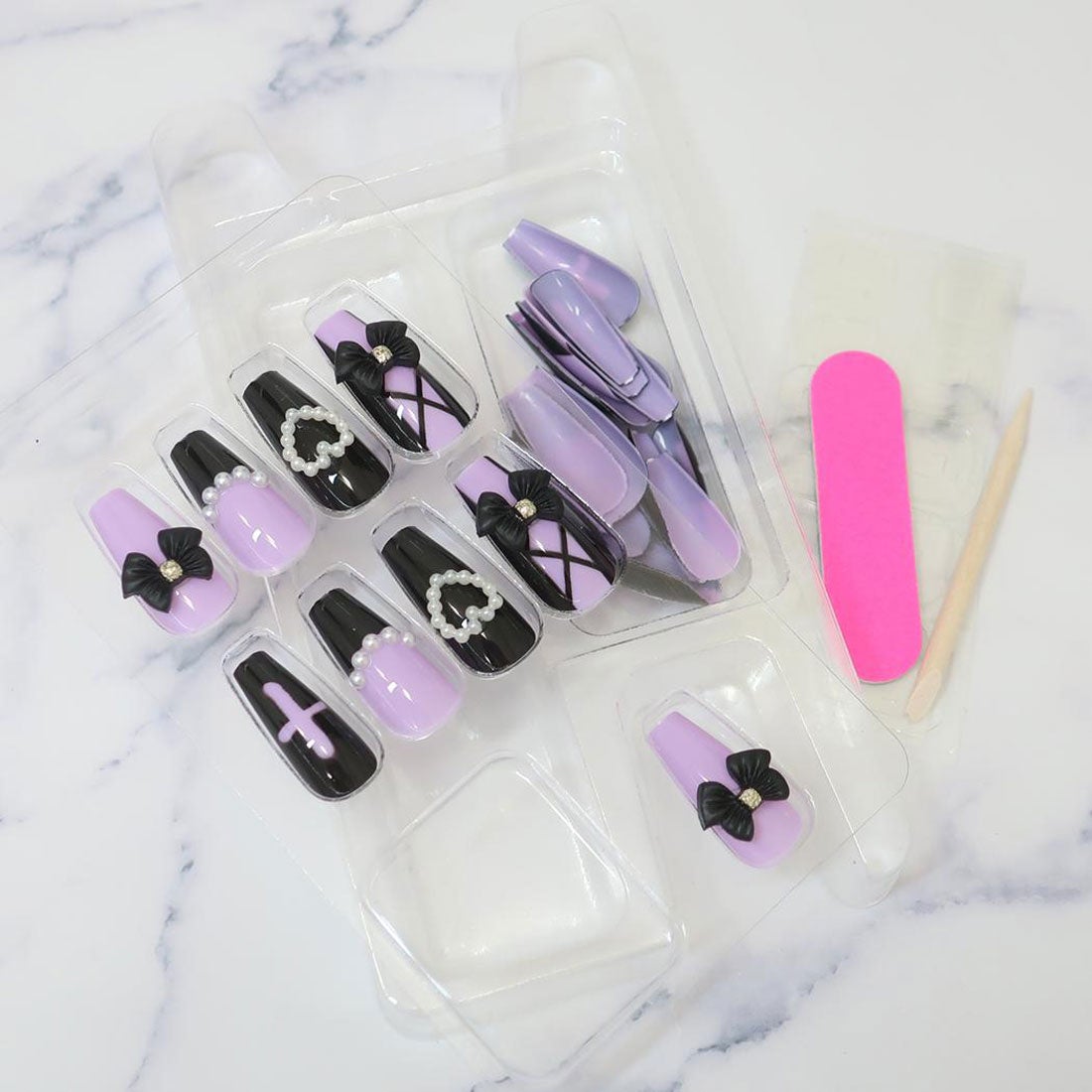Press-On Nails Purple Black 24pcs (KAMIO)