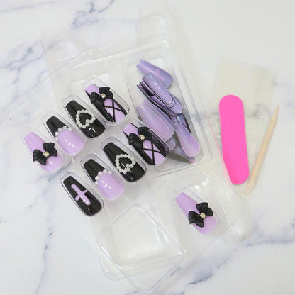 Press-On Nails Purple Black 24pcs (KAMIO)