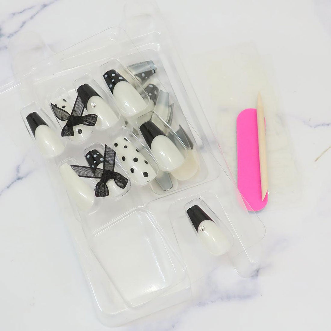 Press-On Nails Dot Ribbon 24pcs (KAMIO)
