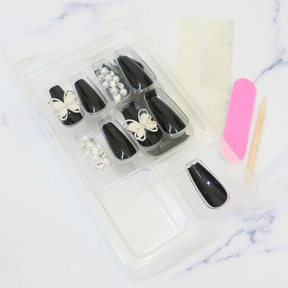 Press-On Nails Black Butterfly 24pcs (KAMIO)