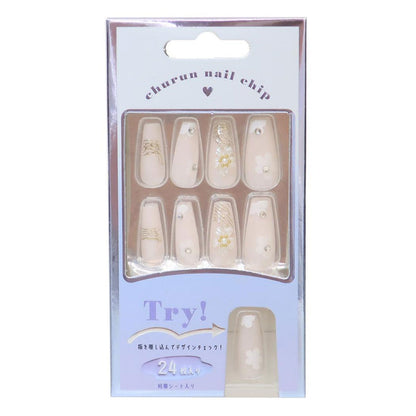 Press-On Nails Whie Flower 24pcs (KAMIO)