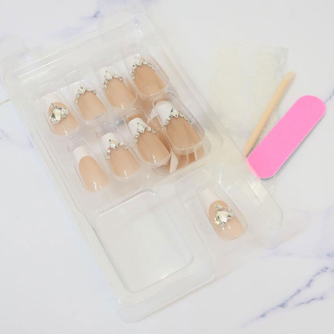 Press-On Nails White French 24pcs (KAMIO)