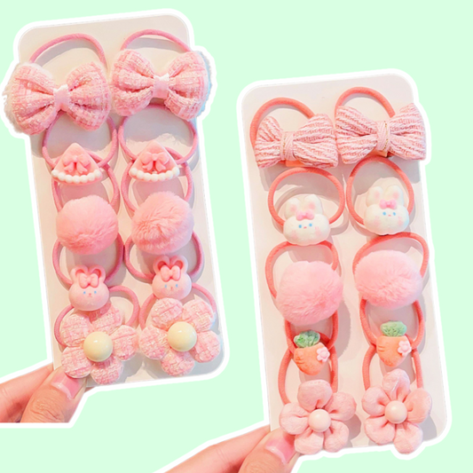 10-set Hårstrikk Kawaii Pink Collection
