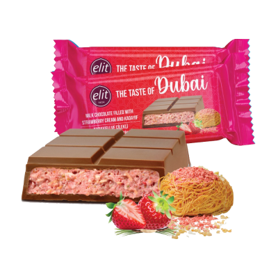 Dubai Milk Chocolate Filled w/ Strawberry Cream & Kadayif 90g (ELIT)