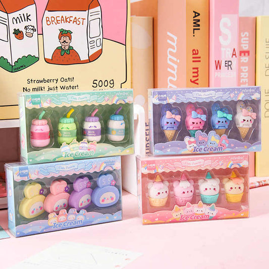 Viskelærsett Cute Erasers Ice Cream 4stk