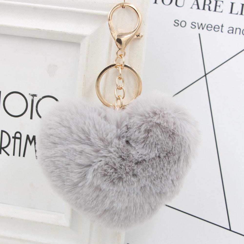 Plush Keychain Heart Pom Pom