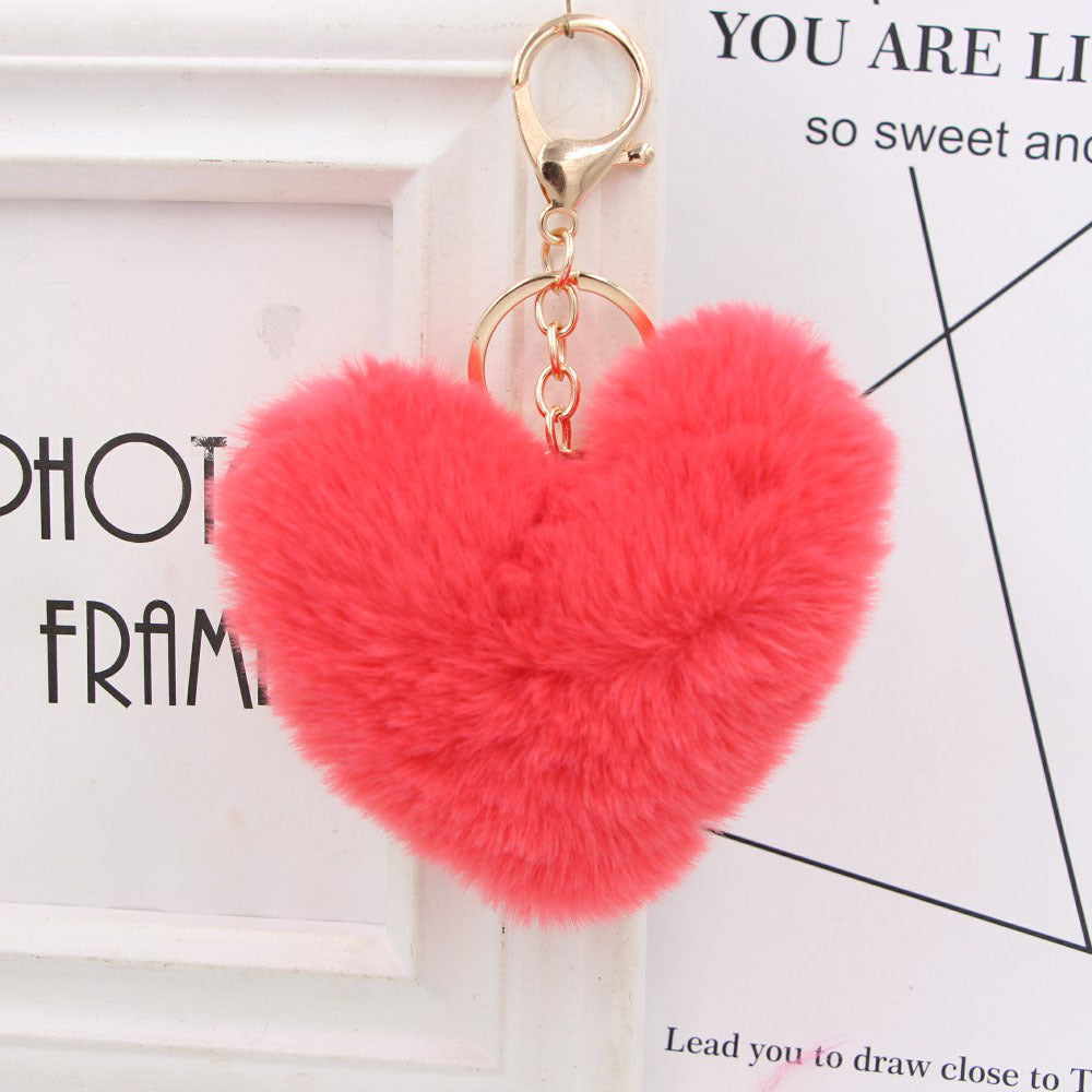 Plush Keychain Heart Pom Pom