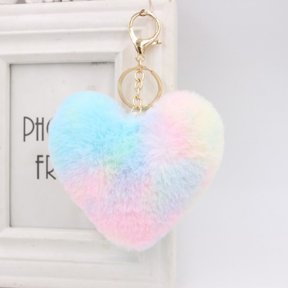 Plush Keychain Heart Pom Pom