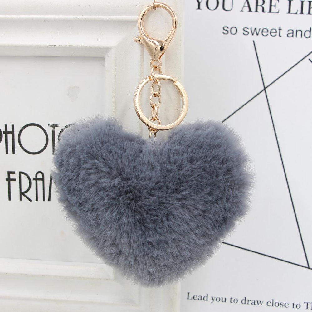 Plush Keychain Heart Pom Pom