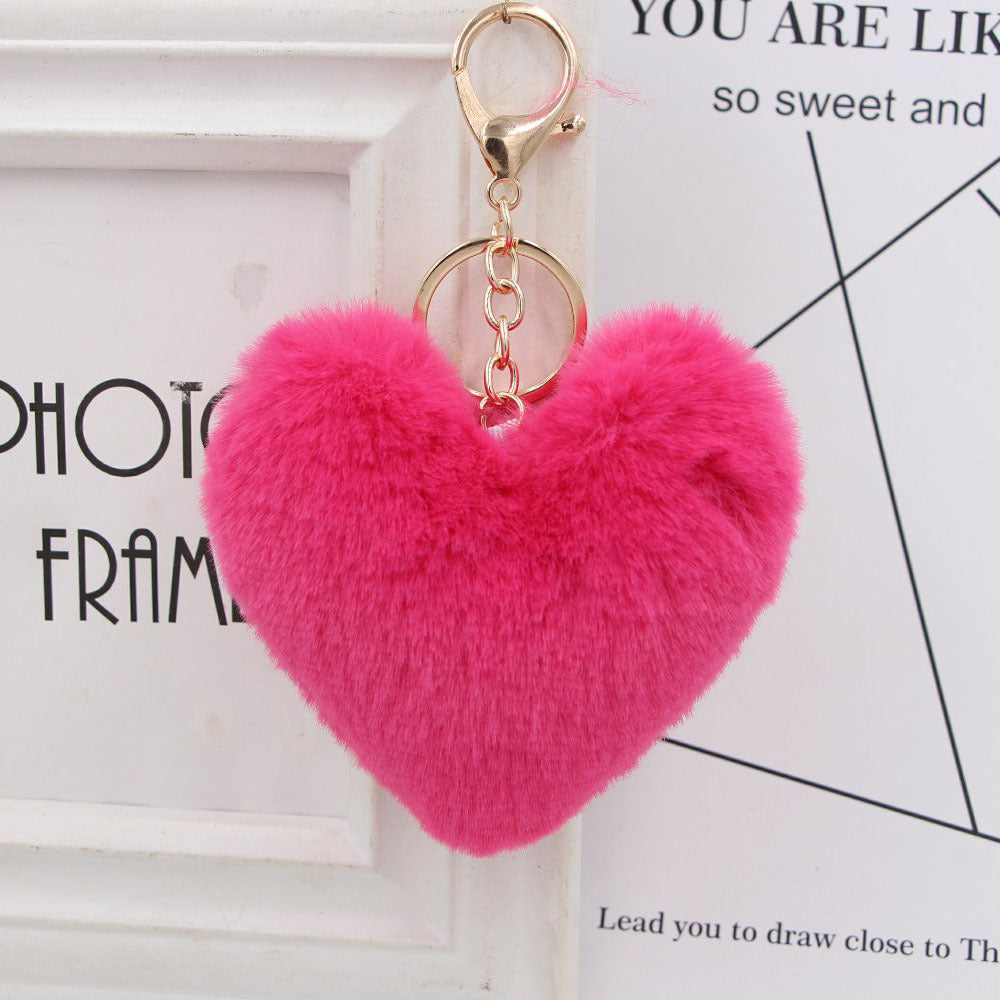 Plush Keychain Heart Pom Pom