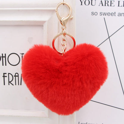 Plush Keychain Heart Pom Pom