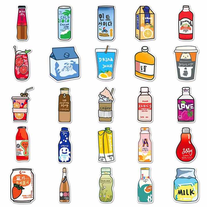 Sticker Flakes Kawaii Cartoon Beverage Bottle