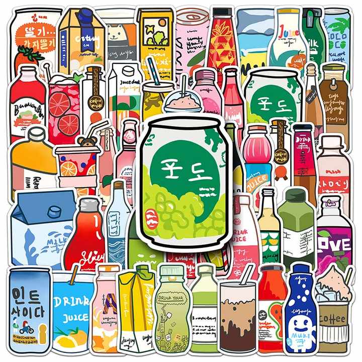 Sticker Flakes Kawaii Cartoon Beverage Bottle
