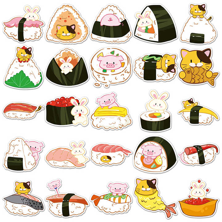 Sticker Flakes Kawaii Sushi Onigiri Animals