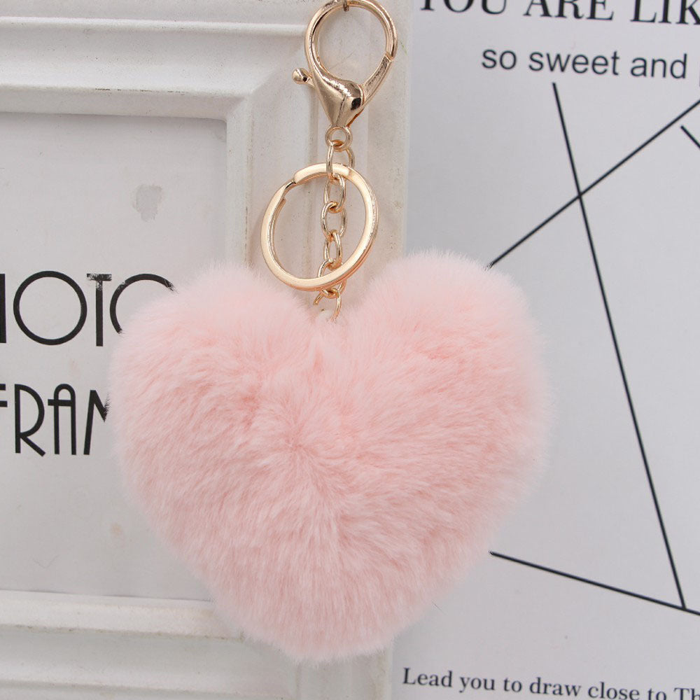 Plush Keychain Heart Pom Pom