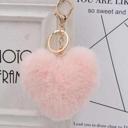 Plush Keychain Heart Pom Pom