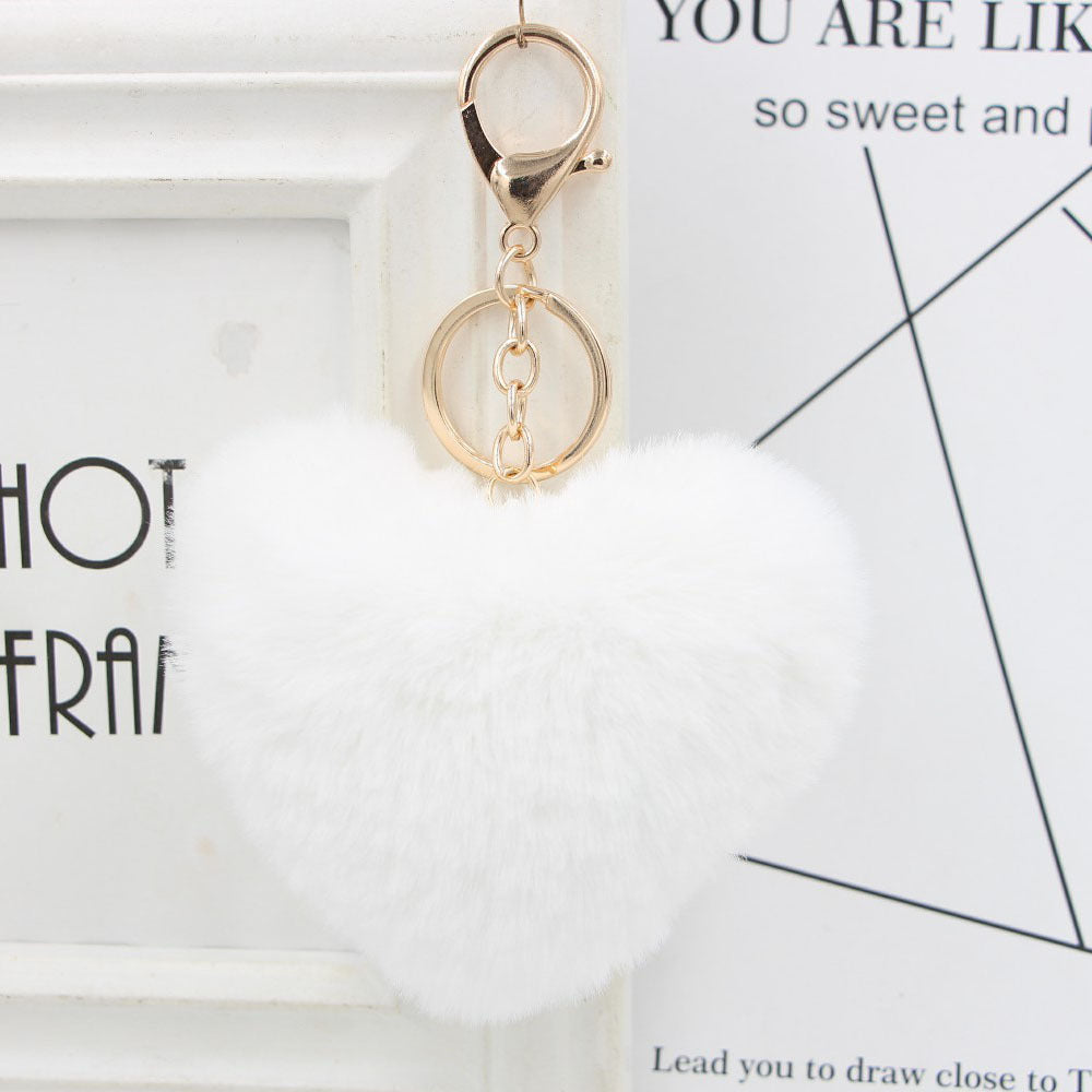 Plush Keychain Heart Pom Pom