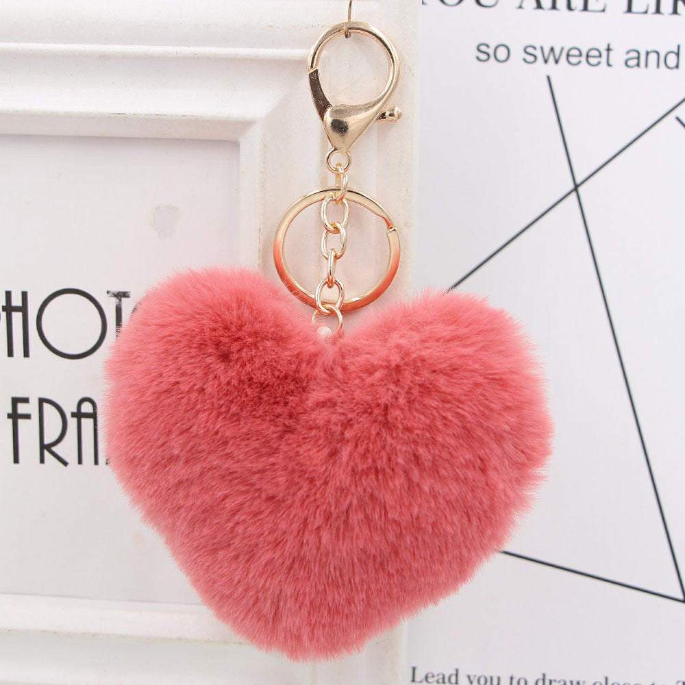 Plush Keychain Heart Pom Pom