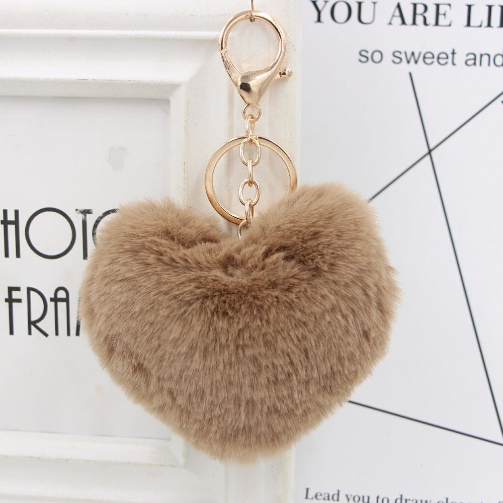 Plush Keychain Heart Pom Pom