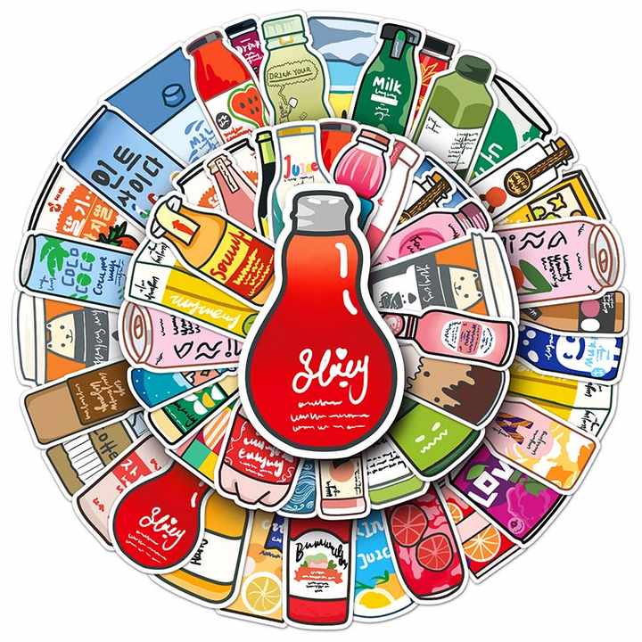 Sticker Flakes Kawaii Cartoon Beverage Bottle
