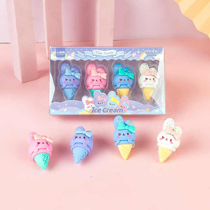 Viskelærsett Cute Erasers Ice Cream 4stk