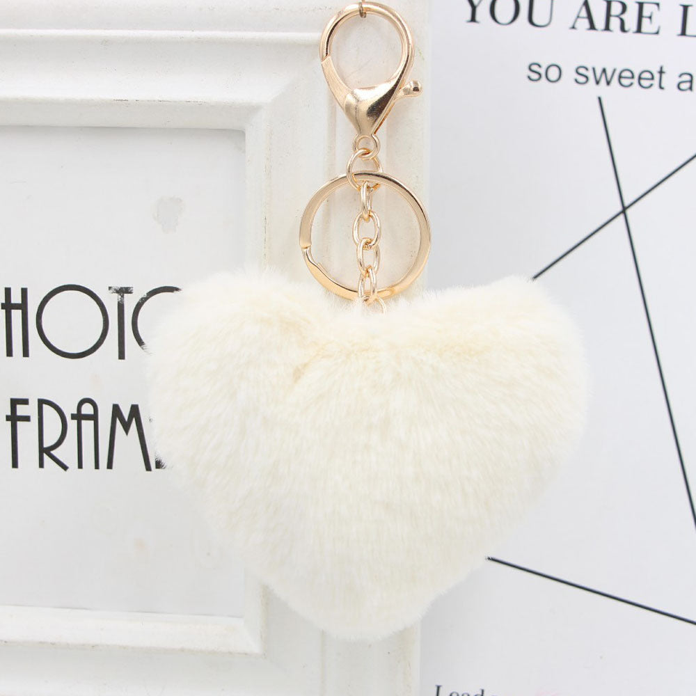 Plush Keychain Heart Pom Pom