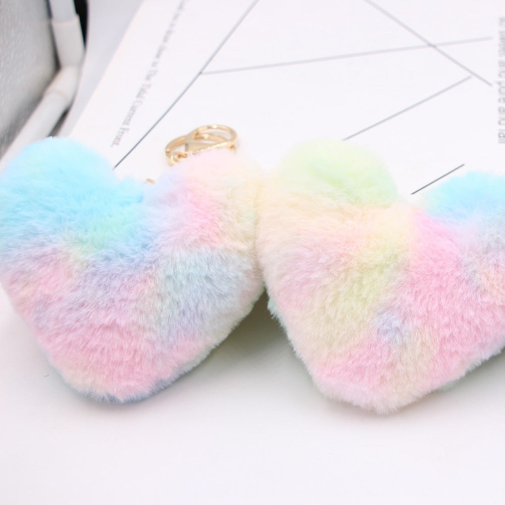 Plush Keychain Heart Pom Pom