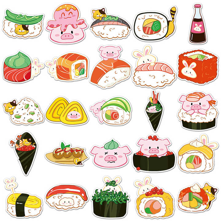 Sticker Flakes Kawaii Sushi Onigiri Animals