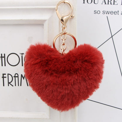 Plush Keychain Heart Pom Pom