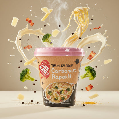 Pink Rocket Cup Carbonara Rapokki 140g (YOUNG POONG)