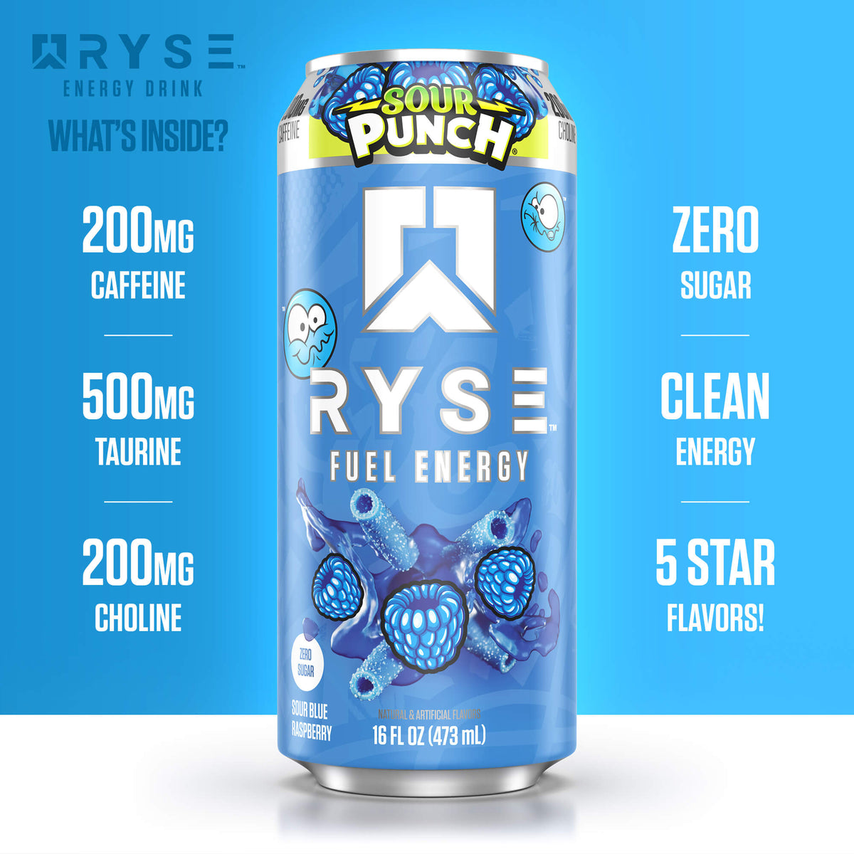 Ryse Fuel Energy Drink Sour Punch Sour Blue Raspberry 473ml