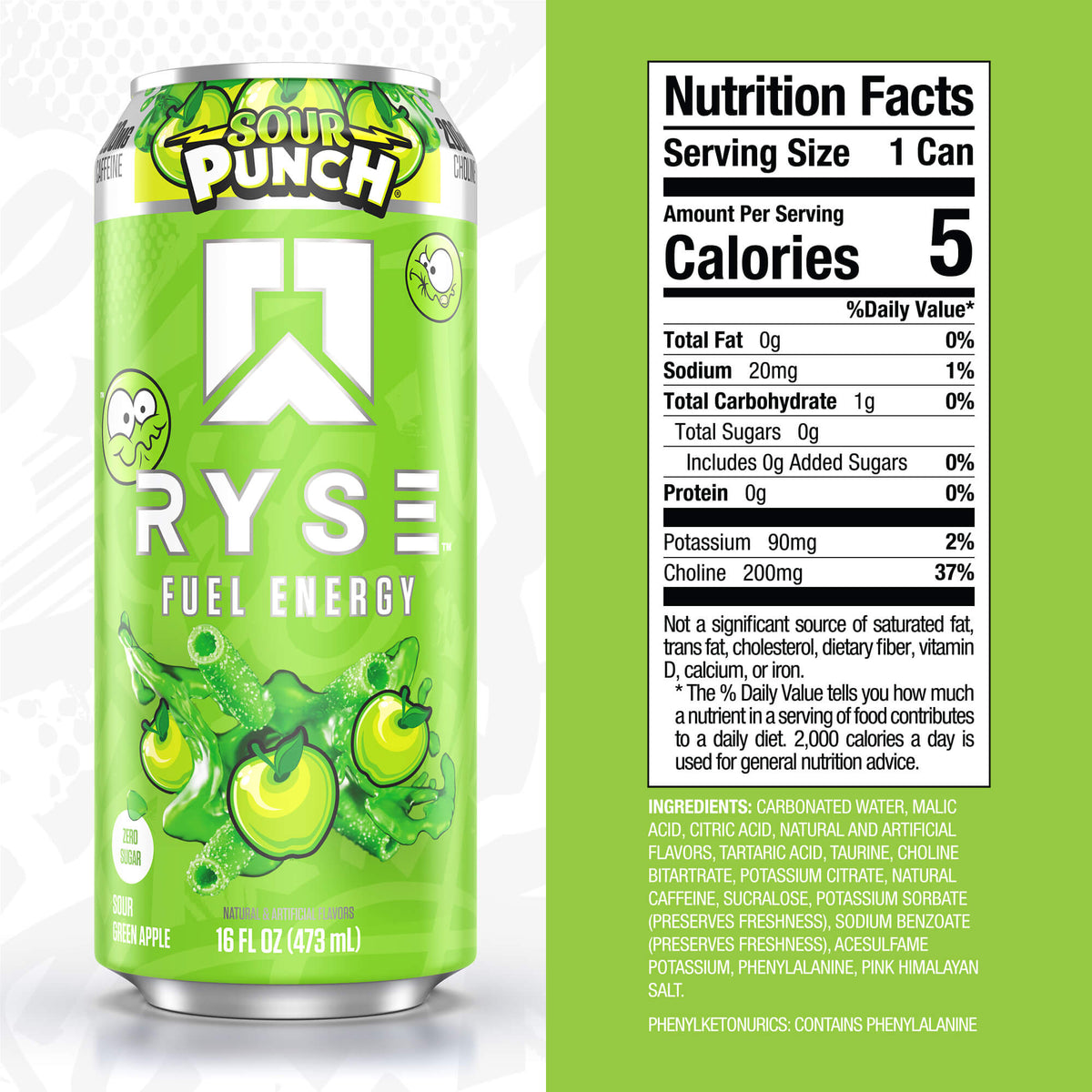 Ryse Fuel Energy Drink Sour Punch Sour Green Apple 473ml