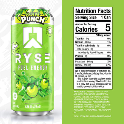 Ryse Fuel Energy Drink Sour Punch Sour Green Apple 473ml